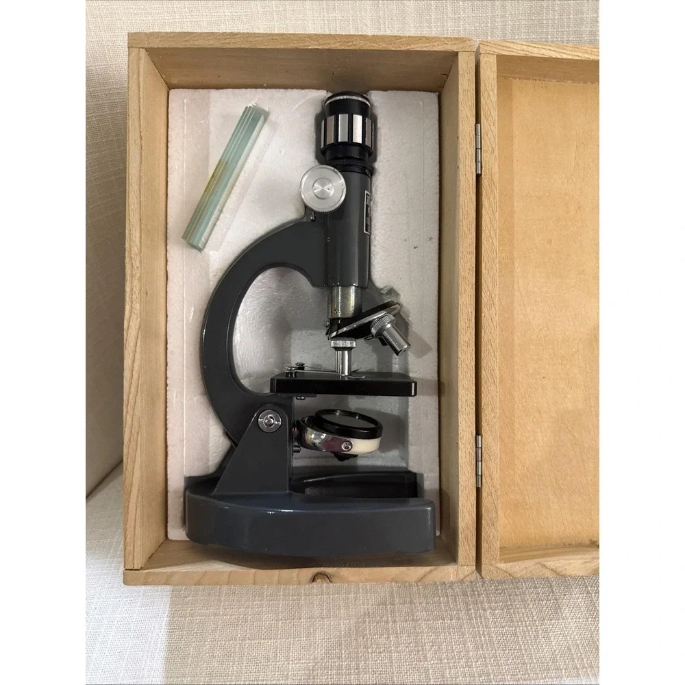 Vintage Monolux No. 6030 Microscope Kit 100x–750x Japan Wood Case‎ READ